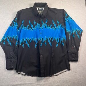 VTG Brooks & Dunn Western Shirt Men's 16.5 35 Black Blue Flame Rodeo Cowboy EUC